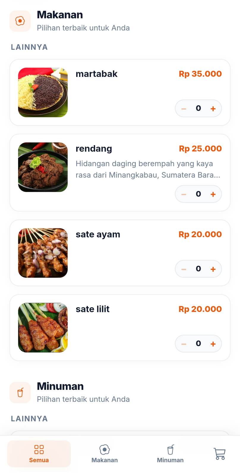Tampilan Menu Resto Tokoizy