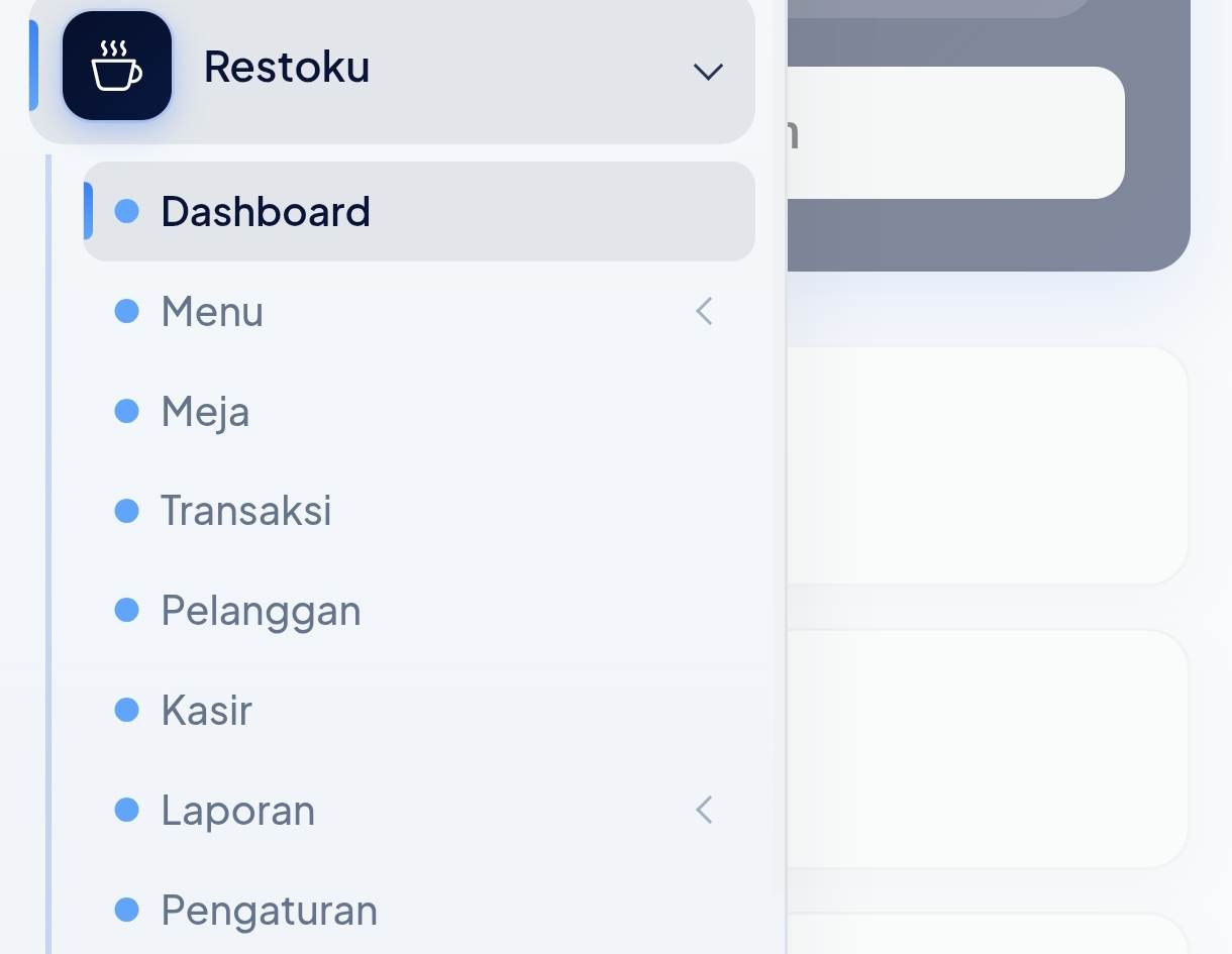 Dashboard Resto Menu Tokoizy