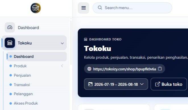 Dashboard Toko Online Tokoizy